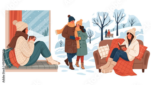 Family Enjoying Winter Activities Together.