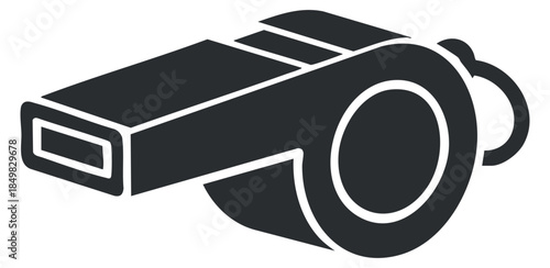 A black and white whistle illustration in minimalist vector style, ideal for sports coaching and training materials