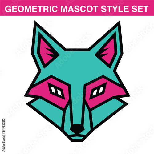 Cyan geometric fox head mascot logo vector illustration
