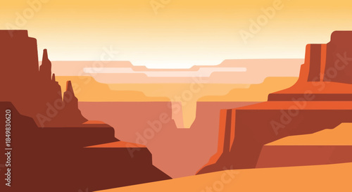 Minimalist vector illustration showcasing the majestic grand canyon landscape at sunset
