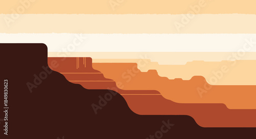 Flat Vector Illustration of the Grand Canyon National Park Landscape at Sunset with Layered