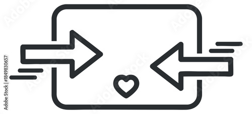A heart symbol with arrows indicating transfer or exchange in a minimalist outline vector style, suitable for communication and relationship themes