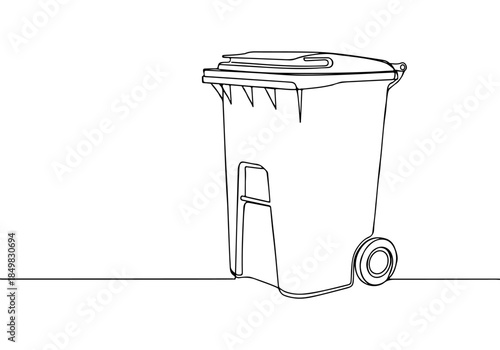 Continuous line drawing of a wheeled trash can, a modern illustration perfect for recycling and waste management concepts