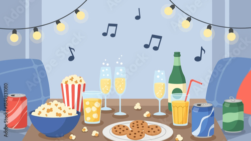 Table Setting with Drinks and Snacks Party.