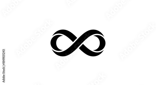 Elegant black infinity symbol on a crisp white backdrop creating a sense of timelessness
