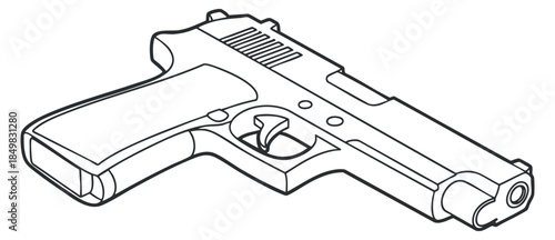 An outline illustration of a pistol in minimalist vector style, suitable for firearm safety and education projects