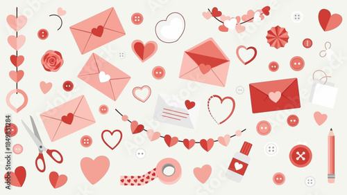 Valentines Day Stationery and Heart Decorations.