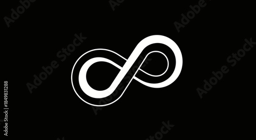 Elegant white infinity symbol against a stark black background creating a minimalist design concept