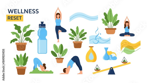 Wellness Yoga People Plants Digital Art.