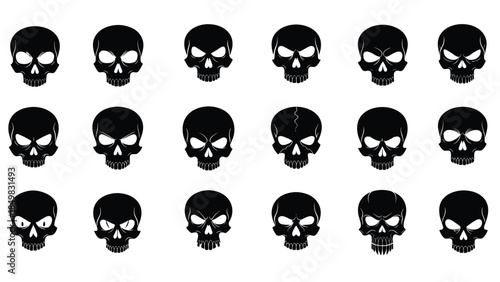 Collection of various skull illustrations displayed against a plain white background