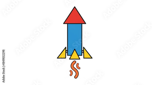 Colorful cartoon rocket ship blasting off into the sky with flames, a vibrant illustration for kids or educational materials about space exploration and travel