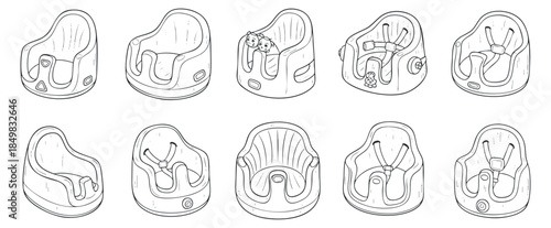 A collection of various hot tubs and bathtubs in minimalist outline vector style, suitable for wellness and home improvement projects