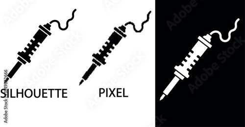 A simple black silhouette and pixel icon depicting a soldering iron tool