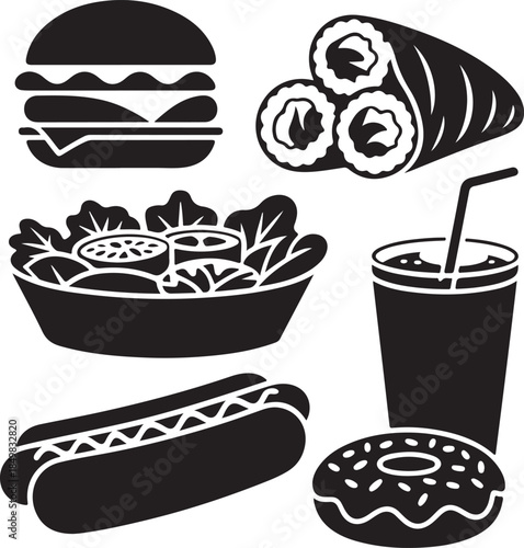 “Uncommon Food Silhouette Collection – Minimalist Black & White Food Icons”