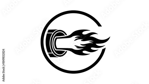Black Turbocharger with Flames Logo Design.