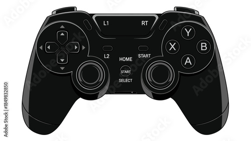 Black Video Game Controller with Buttons.
