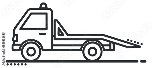 A flatbed truck in minimalist outline vector style, ideal for transportation service and logistics branding