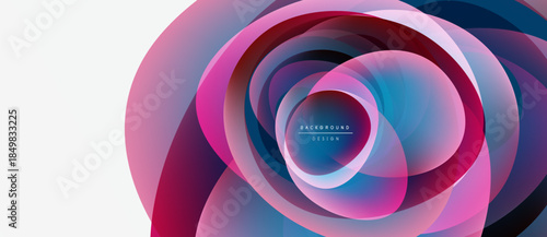 Abstract layers, vibrant colors, circular design. Modern background with gradient effects, text element present. Minimalist composition.