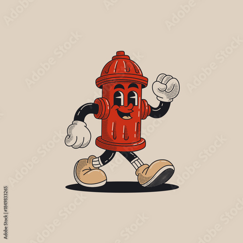 Retro Cartoon Fire hydrant Vector illustration hand drawn