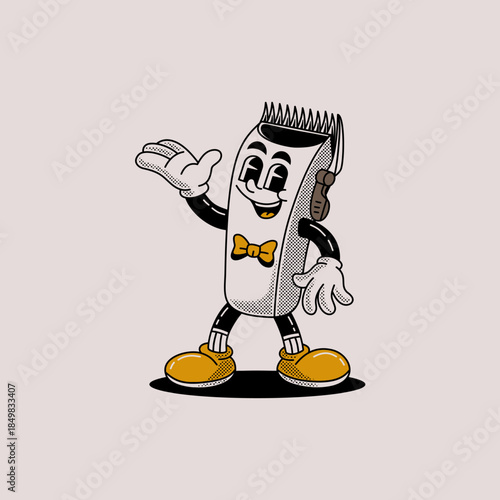 Cartoon Retro anthropomorphic barber Vector illustration hand drawn