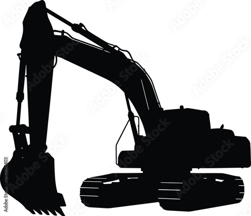 Heavy industrial machinery including a yellow excavator loader and transport truck working with construction equipment like a backhoe and digger shovel for building industry operations
