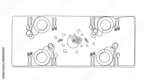 dinner table setting, utensils and plates