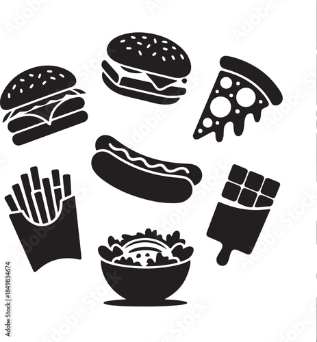 “Uncommon Food Silhouette Collection – Minimalist Black & White Food Icons”