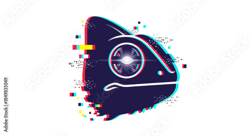 Glitchy chameleon head illustration with a modern aesthetic and vibrant colors design
