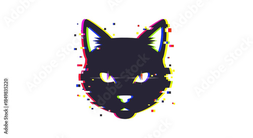 Glitch art of a black cat with RGB split effect modern and contemporary style