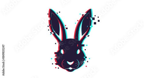 Glitch art illustration of a stylized rabbit head with digital distortion effect showcasing modern