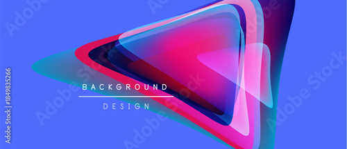 Abstract vibrant design. Overlapping shapes create dynamic visual effect. Blue background enhances colorful layers, modern aesthetic.