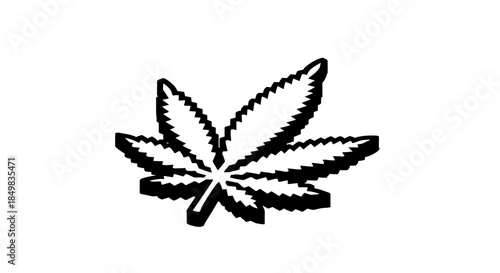 Stylized graphic illustration of a cannabis leaf in black and white minimalist design