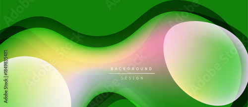 Abstract green background. Fluid shapes overlap, creating soft gradients. Light colors blend with darker hues. Modern design element.