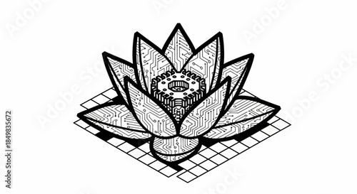 Digital Lotus: A Fusion of Technology and Nature Symbolism in Graphic Design