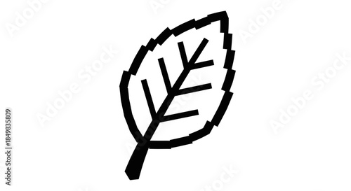 Pixelated Leaf Illustration: A Minimalist Black and White Design for Nature and Technology