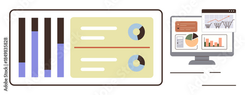 Bar charts, pie graphs, and analytics panels displayed side by side, highlighting trends and insights. Ideal for data analysis, business planning, performance tracking, research, reporting