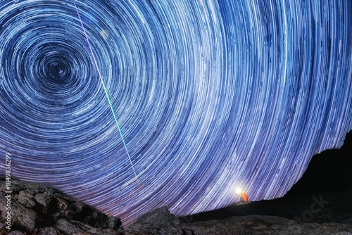 Billede på lærred Star Trails Timelapse over night sky in Gredos Spain