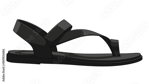 Black Womens Sandal with Straps and Flat Sole.