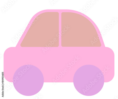 Cute Pink Car Flat Vector Illustration