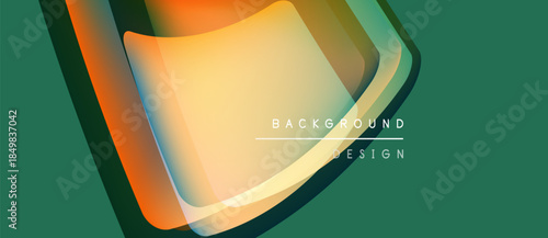 Abstract layered shapes, vibrant colors, modern design. Gradient hues create dynamic visual effect. Text reads background design.