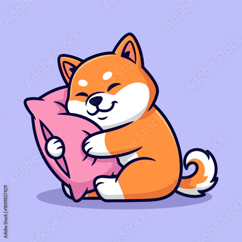 Cartoon Shiba Inu Hugging Pink Pillow