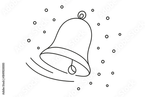 Ringing Christmas Bell. Christmas bells ringing in snowy air large bell silhouette. Minimalistic one-line