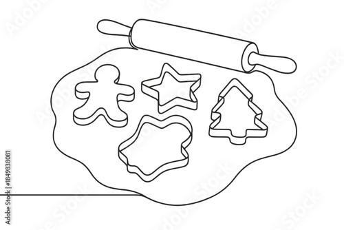 Minimalist Cookie Cutters. Christmas cookies baking in warm kitchen cookie cutters. Minimalistic one-line