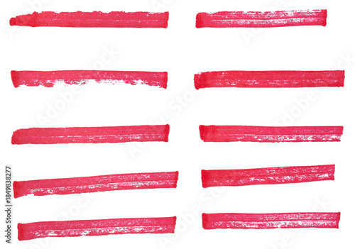 Fotografie Set of red hand drawn marker pen stroke line transparent background design eleme