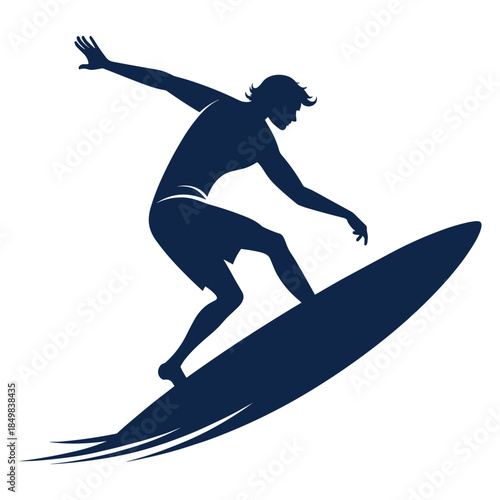 Surfer riding wave silhouette stylized vector illustration