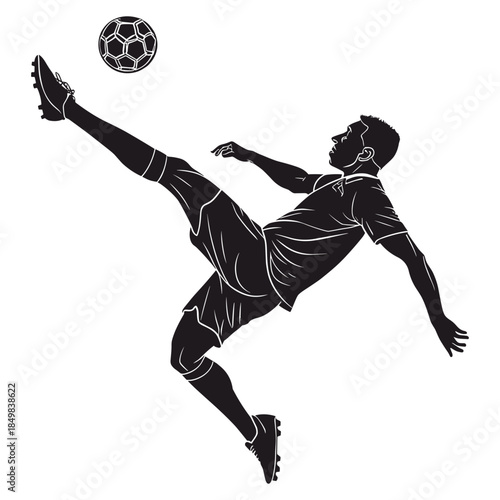 Soccer Player Performing Bicycle Kick Silhouette - Dynamic Football Action Graphic