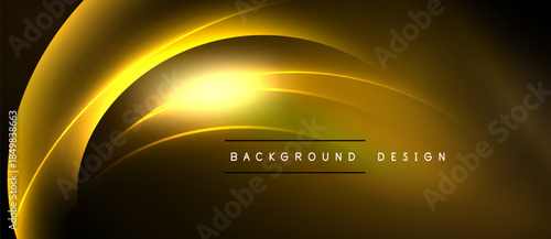 Golden curves create abstract light effect. Dark background emphasizes bright, flowing lines. Text reads background design.