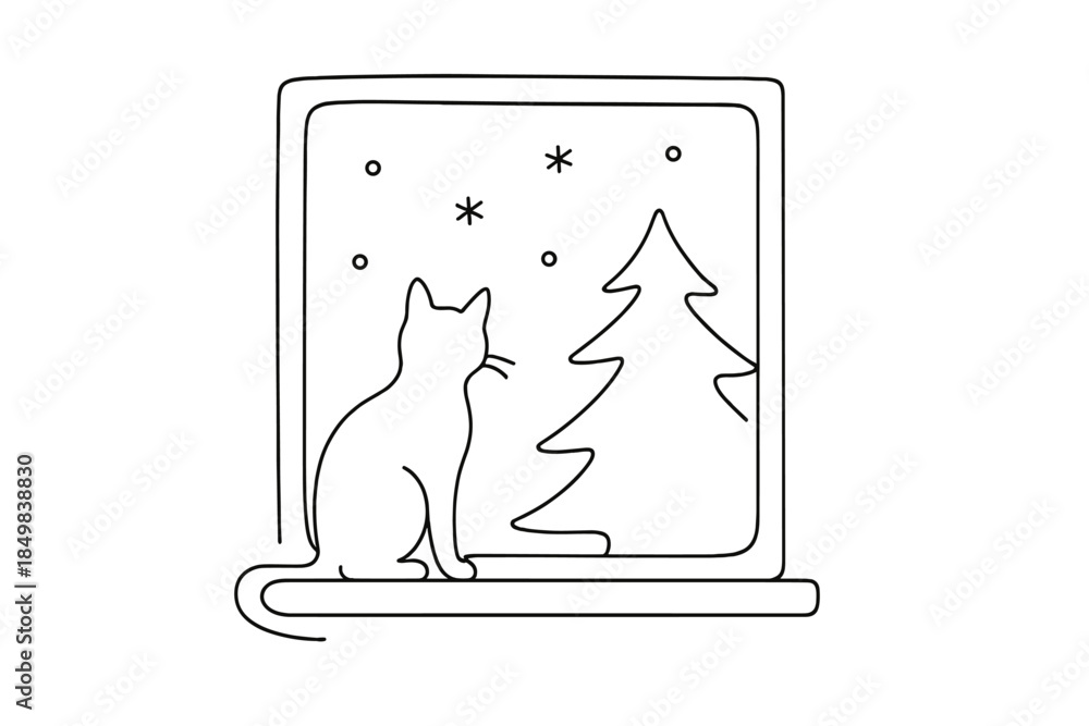 Fototapeta premium Cat's Snowy View.