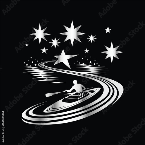 Adventure kayaking logo design.Vector illustration on black background.
Adventure kayaking logo design.kayak on the lake, mountains silhouette in the circle, vector illustration
