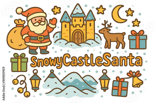 Snowy Castle Santa. SnowyCastleSanta. Hand-drawn doodle illustration of SnowyCastleSanta. Santa Claus, snowy